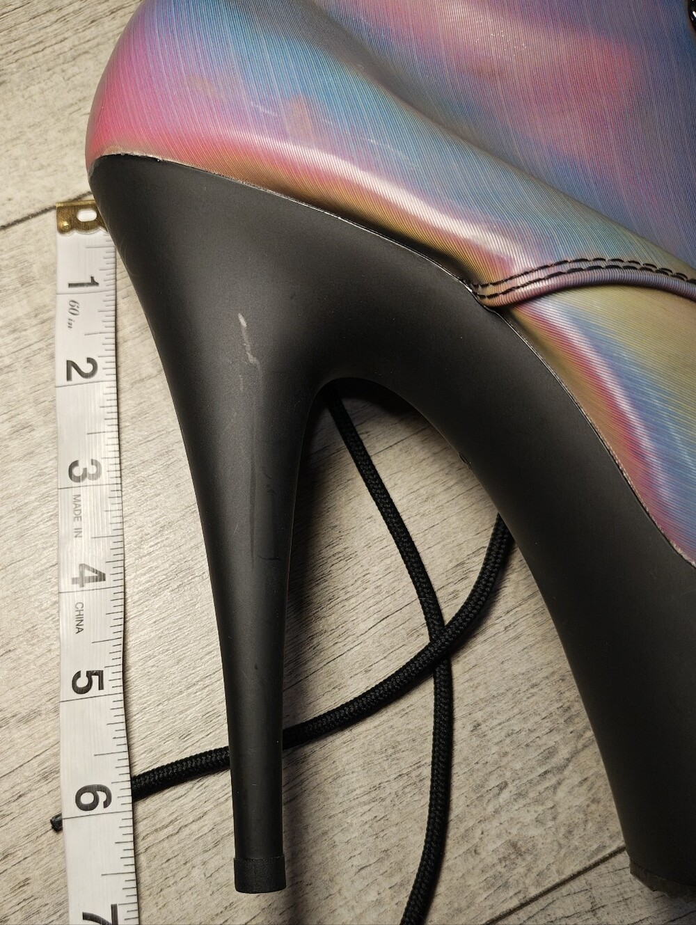 NWOT Pleaser Delight Rainbow Reflective Platform Stiletto Boots. - Picture 5 of 9